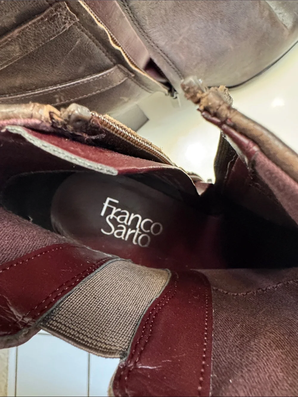 Franco Sarto Dark Brown Leather Buckle Ankle Boots